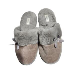 NEW SOMA Plush Gray Chenille Faux Fur Slippers Womens 7/8 Size L with TAGS
